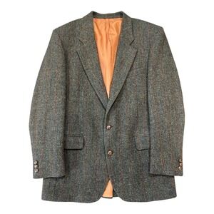 Harris Tweed Blazer 40 Long Green Multi 100% Virgin Scottish Wool Sport Coat